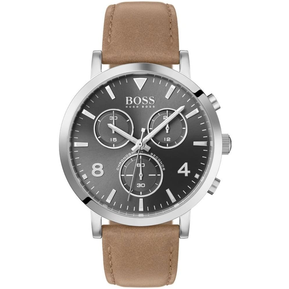 Hugo Boss Spirit 1513691 Silver Case Gray Dial Brown Leather Men's Watch