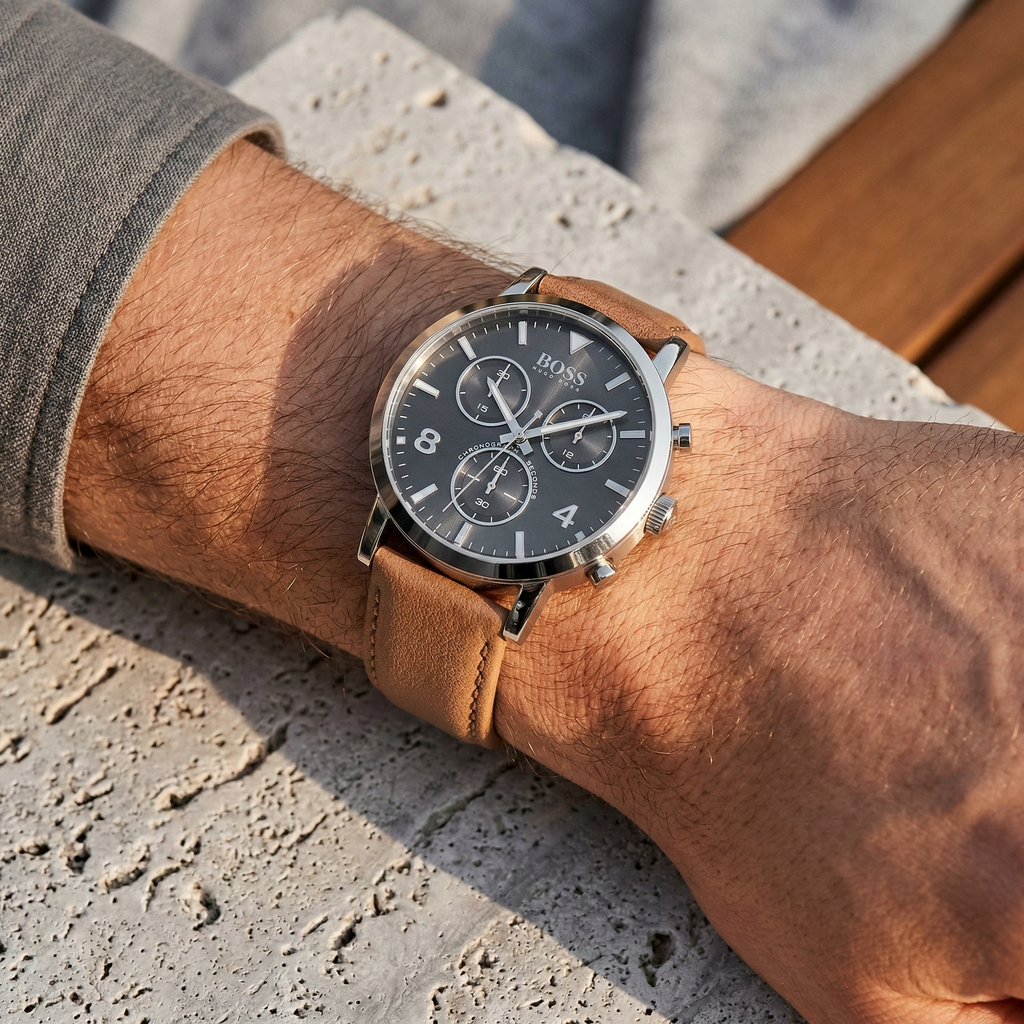 Hugo Boss Spirit 1513691 Silver Case Gray Dial Brown Leather Men's Watch