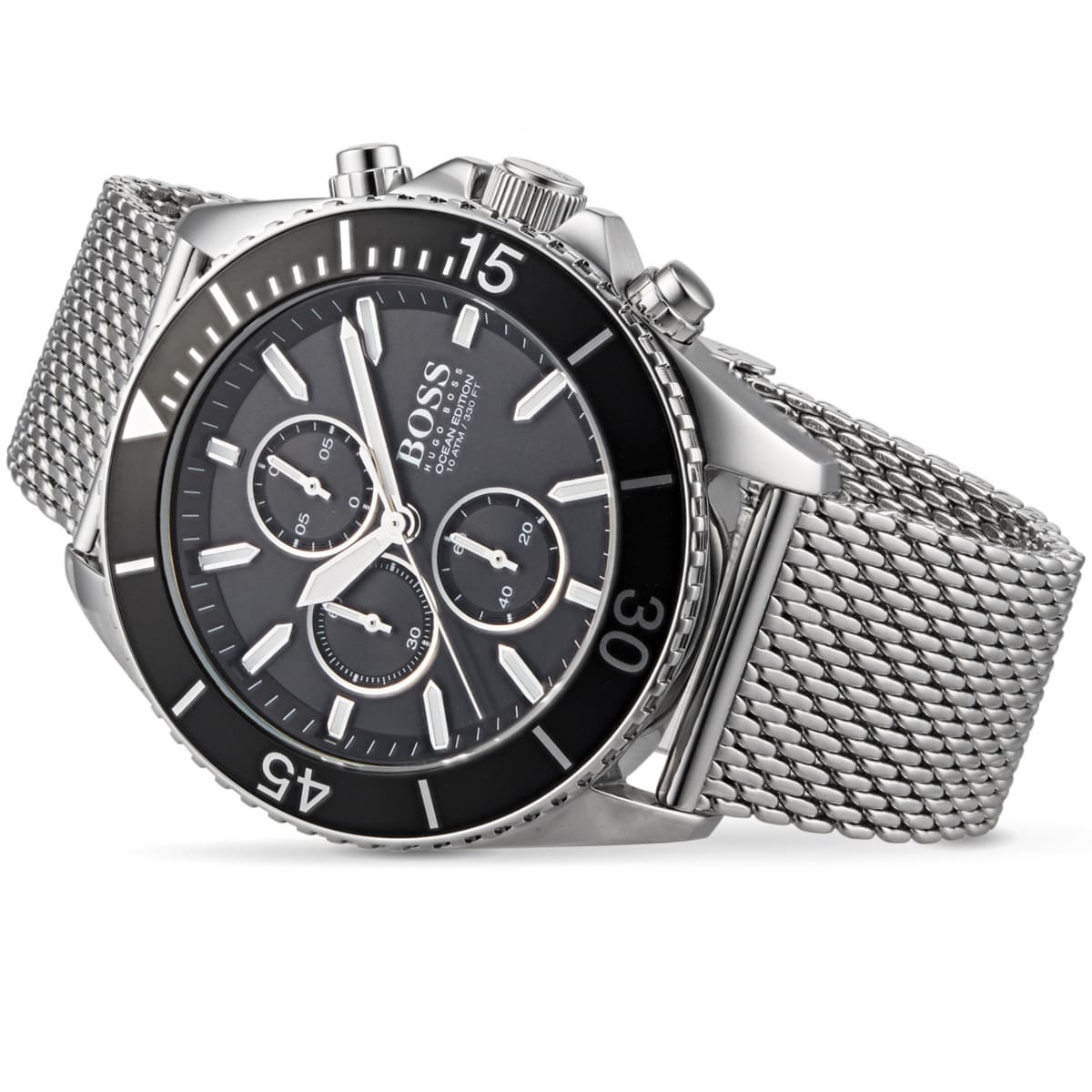 Hugo Boss Ocean Edition 1513701 Silver Case Black Dial Silver Mesh Bracelet Men's Watch