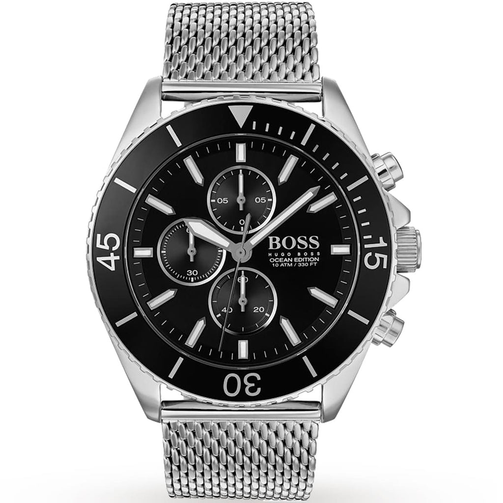Hugo Boss Ocean Edition 1513701 Silver Case Black Dial Silver Mesh Bracelet Men's Watch