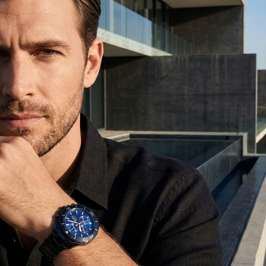 Hugo Boss Ocean Edition 1513743 Black Case Blue Dial Black Metal Men's Watch