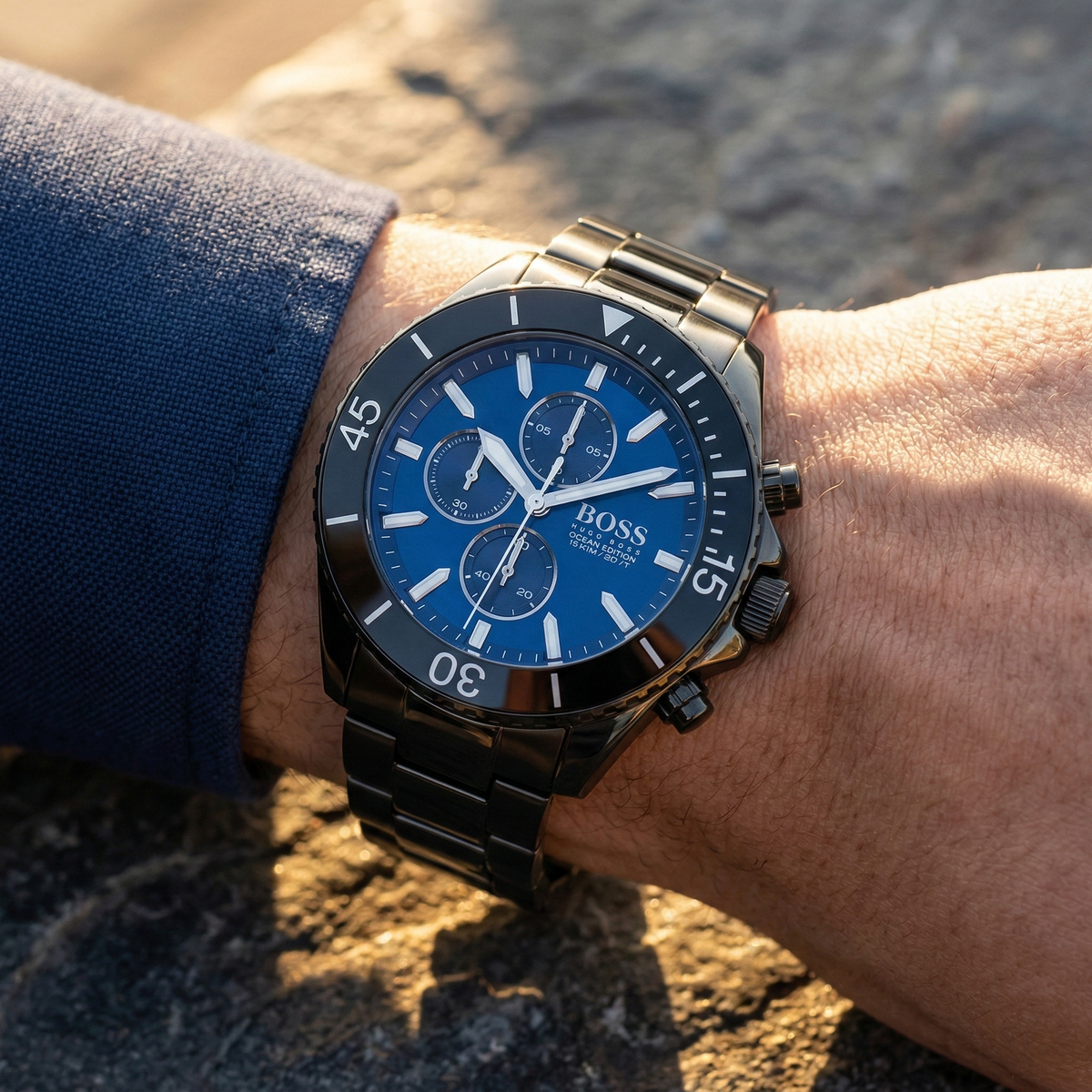 Hugo Boss Ocean Edition 1513743 Black Case Blue Dial Black Metal Men's Watch