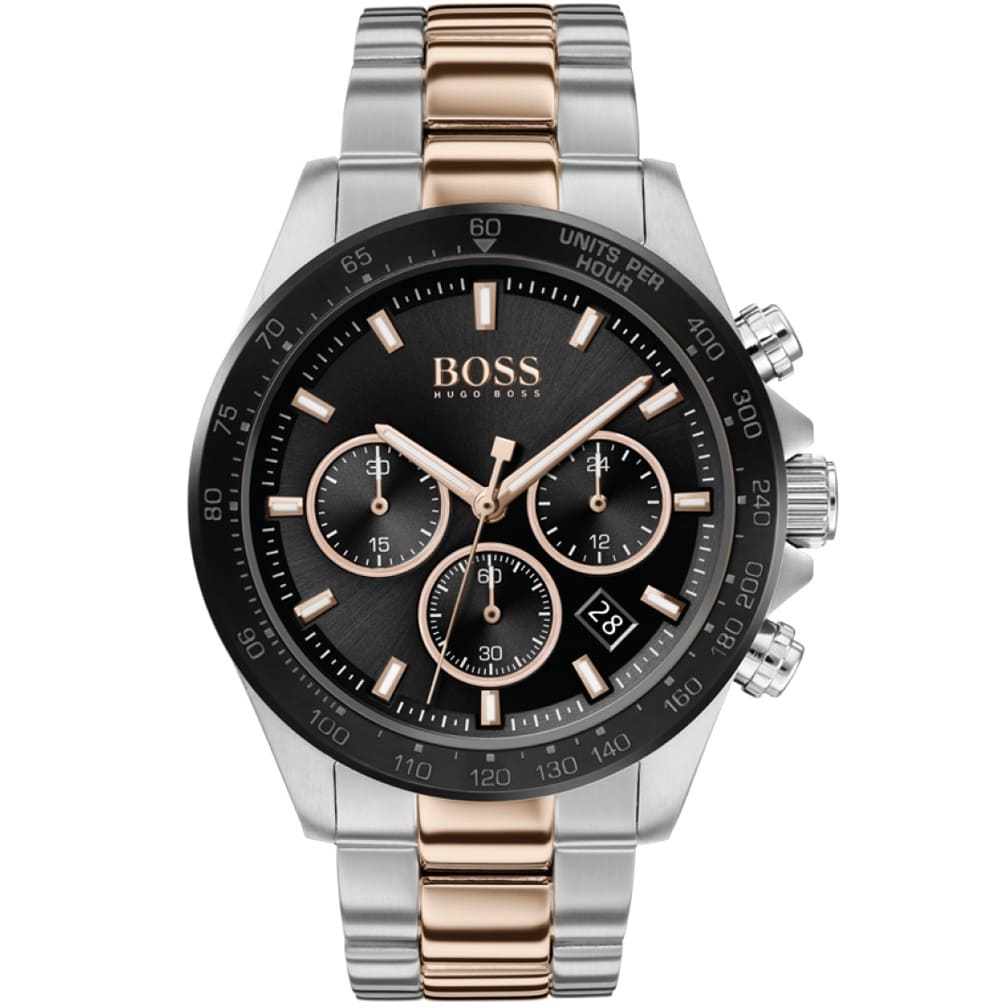 Hugo Boss Hero 1513757 Two-Tone Silver Rose Gold Case Black Dial Men's Watch