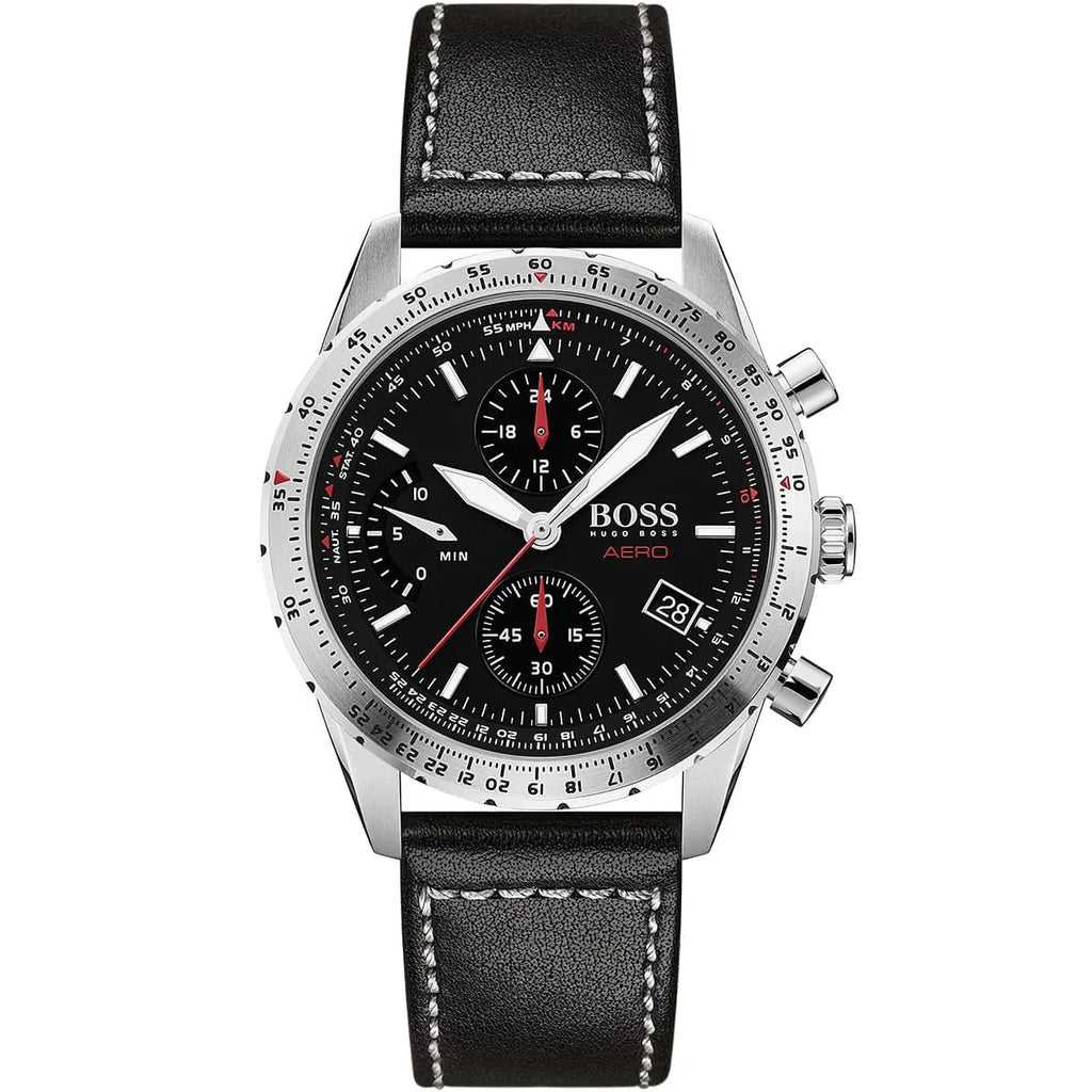 Hugo Boss Aero 1513770 Silver Case Black Dial Black Leather Men's Watch