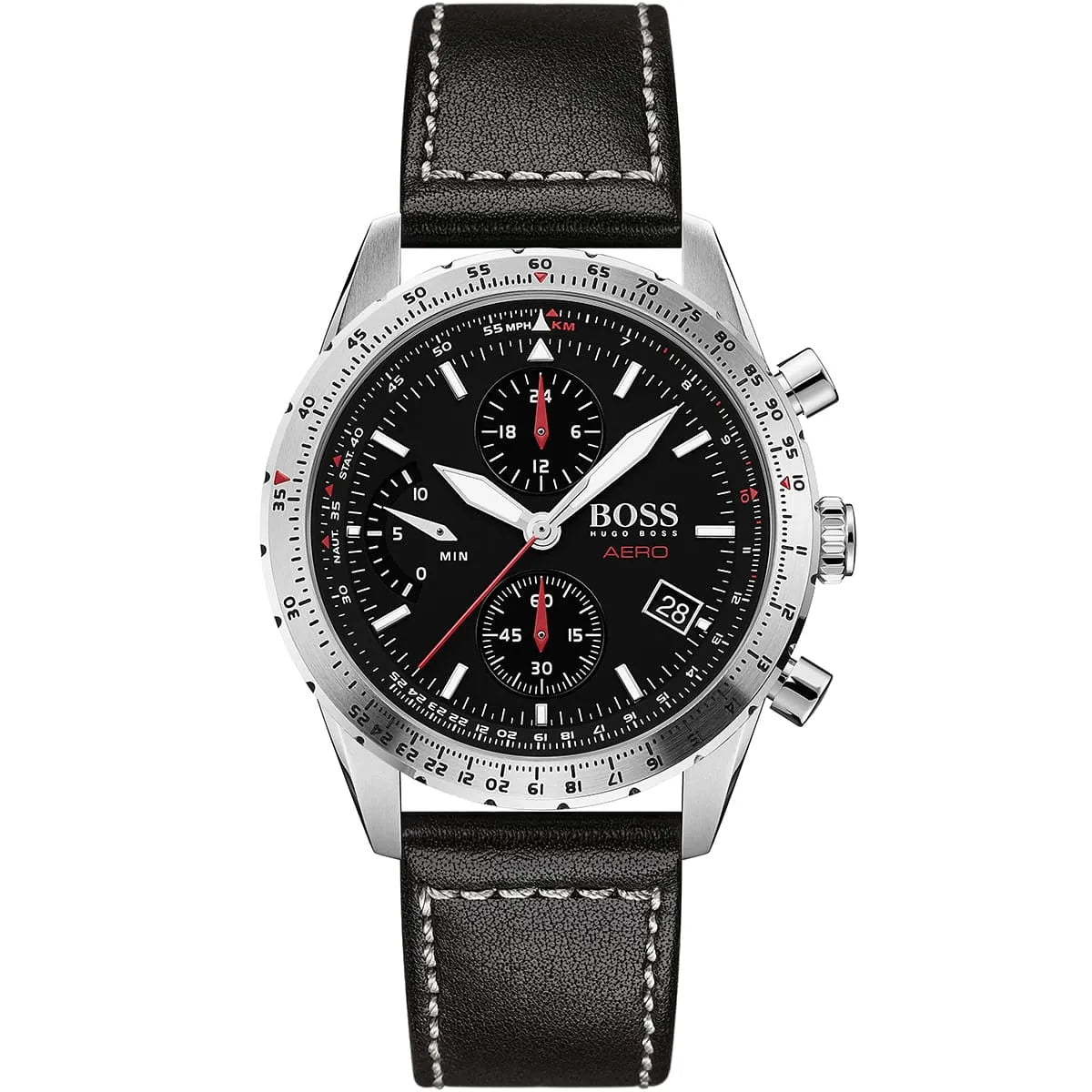 Hugo Boss Aero 1513770 Silver Case Black Dial Black Leather Men's Watch