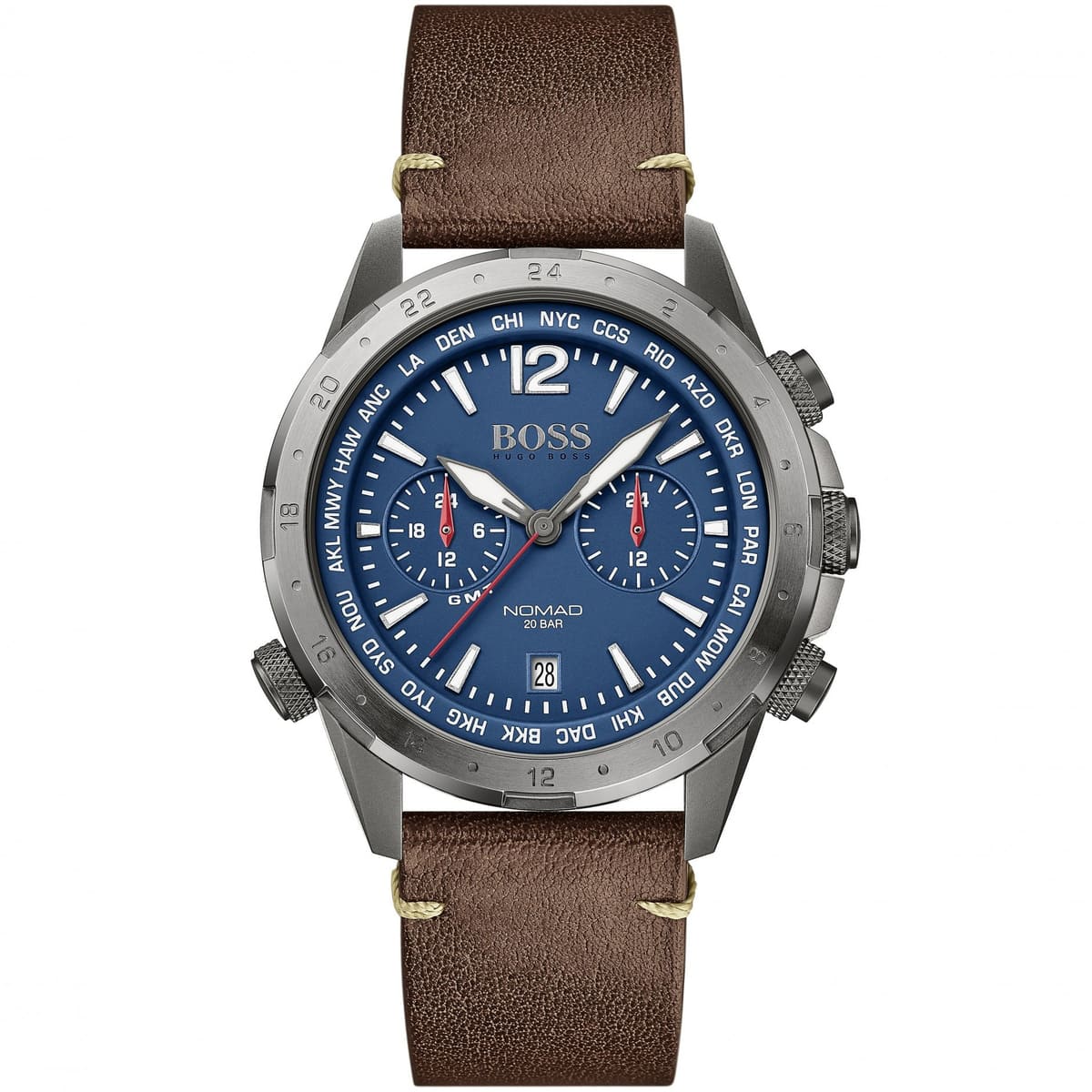 Hugo Boss Nomad 1513773 Gray Stainless Steel Blue Dial Brown Leather Men's Watch