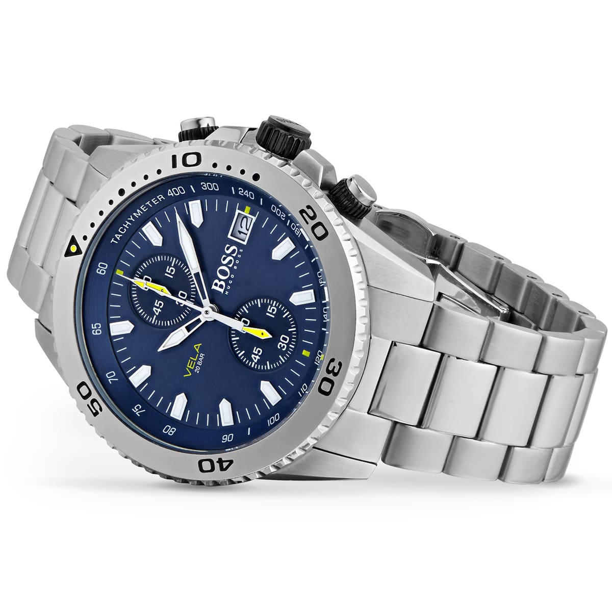 Hugo Boss Vela 1513775 Silver Case Blue Dial Silver Metal Men's Watch