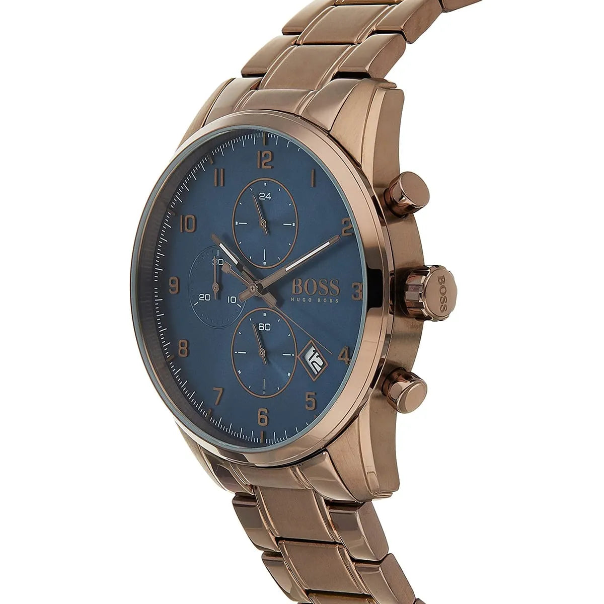 Hugo Boss Skymaster 1513788 Silver Case Blue Dial Brown Metal Men's Watch