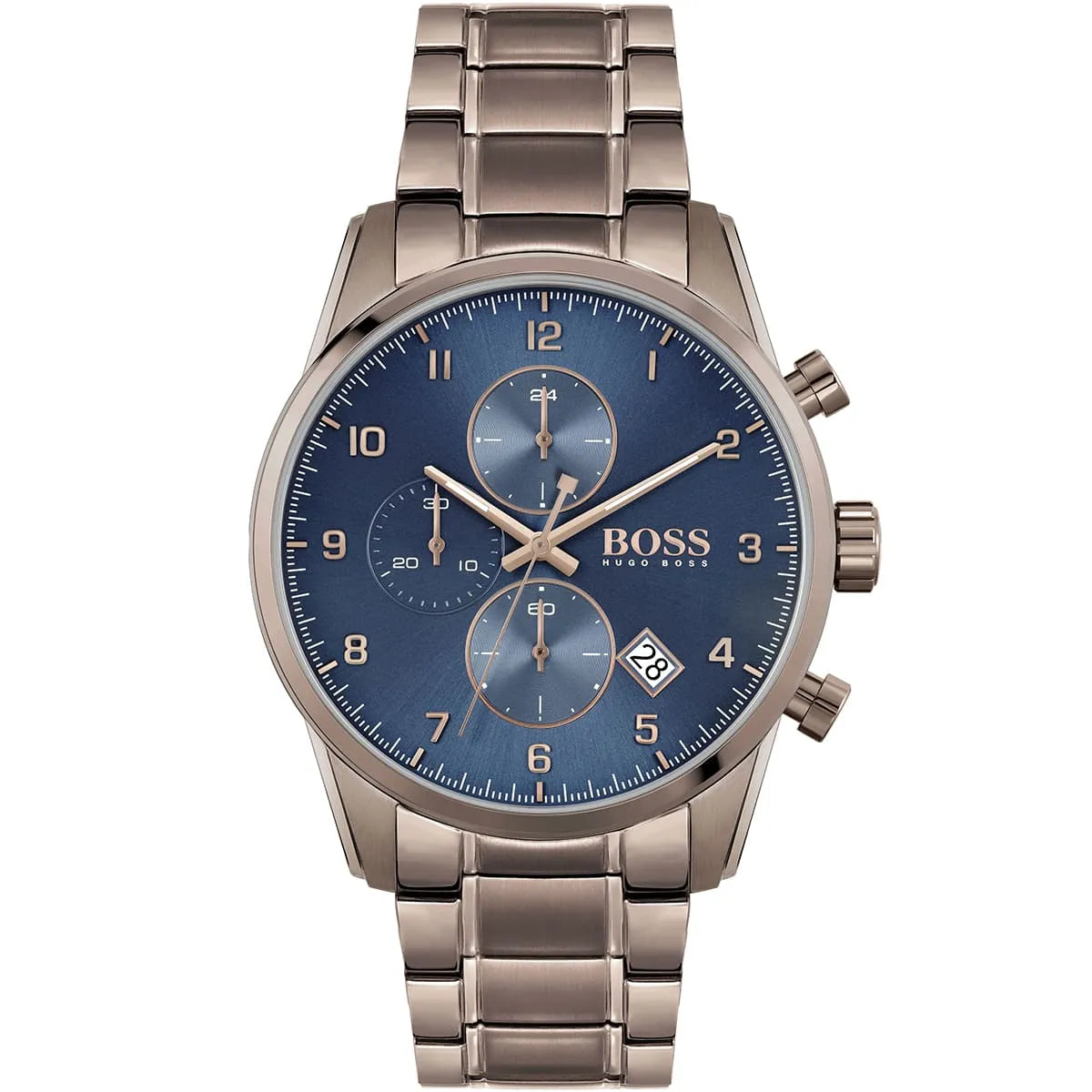 Hugo Boss Skymaster 1513788 Silver Case Blue Dial Brown Metal Men's Watch