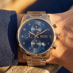 Hugo Boss Skymaster 1513788 Silver Case Blue Dial Brown Metal Men's Watch