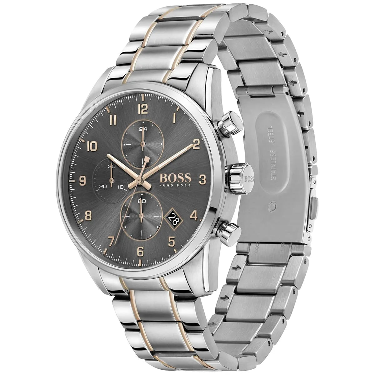 Hugo Boss Skymaster 1513789 Two-Tone Silver Rose Gold Case Gray Dial Men's Watch