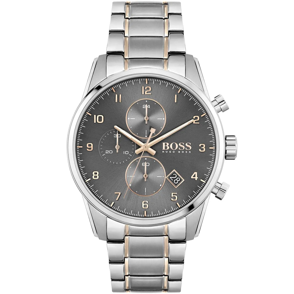 Hugo Boss Skymaster 1513789 Two-Tone Silver Rose Gold Case Gray Dial Men's Watch
