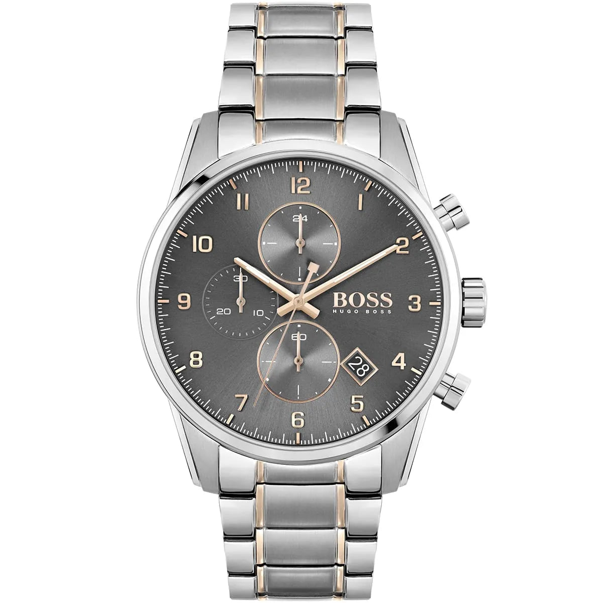 Hugo Boss Skymaster 1513789 Two-Tone Silver Rose Gold Case Gray Dial Men's Watch