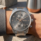 Hugo Boss Skymaster 1513789 Two-Tone Silver Rose Gold Case Gray Dial Men's Watch