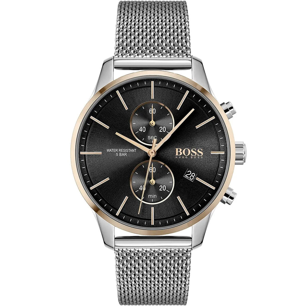 Hugo Boss Associate 1513805 Silver Stainless Steel Mesh Bracelet Black Dial Men's Watch