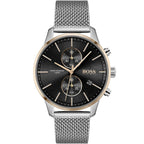 Hugo Boss Associate 1513805 Silver Stainless Steel Mesh Bracelet Black Dial Men's Watch