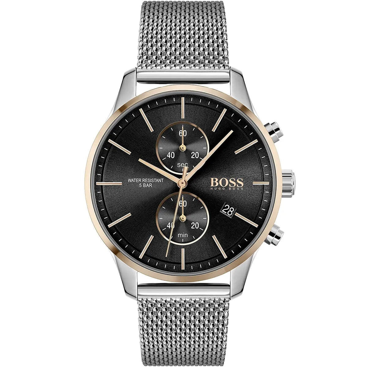 Hugo Boss Associate 1513805 Silver Stainless Steel Mesh Bracelet Black Dial Men's Watch