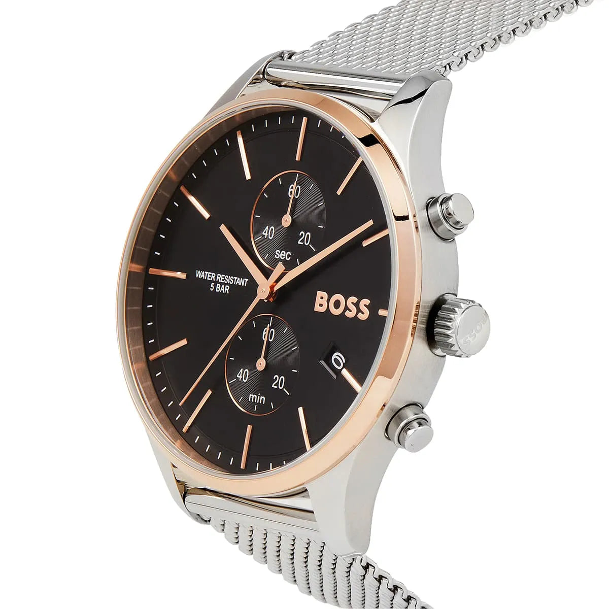 Hugo Boss Associate 1513805 Silver Stainless Steel Mesh Bracelet Black Dial Men's Watch