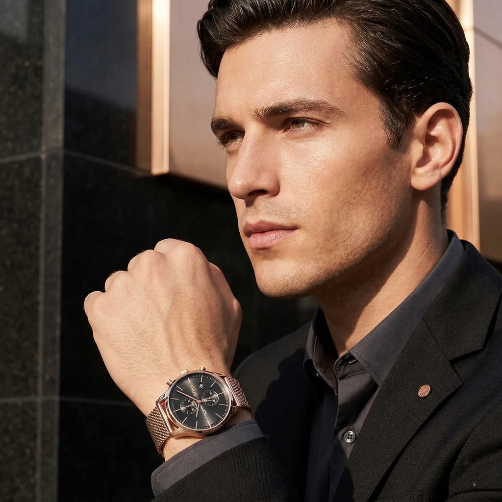 Hugo Boss Associate 1513806 Rose Gold Ion-Plated Stainless Steel Mesh Bracelet Men's Watch