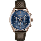 Hugo Boss Champion 1513817 Rose Gold Case Blue Dial Brown Leather Men's Watch