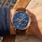Hugo Boss Champion 1513817 Rose Gold Case Blue Dial Brown Leather Men's Watch