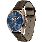Hugo Boss Champion 1513817 Rose Gold Case Blue Dial Brown Leather Men's Watch