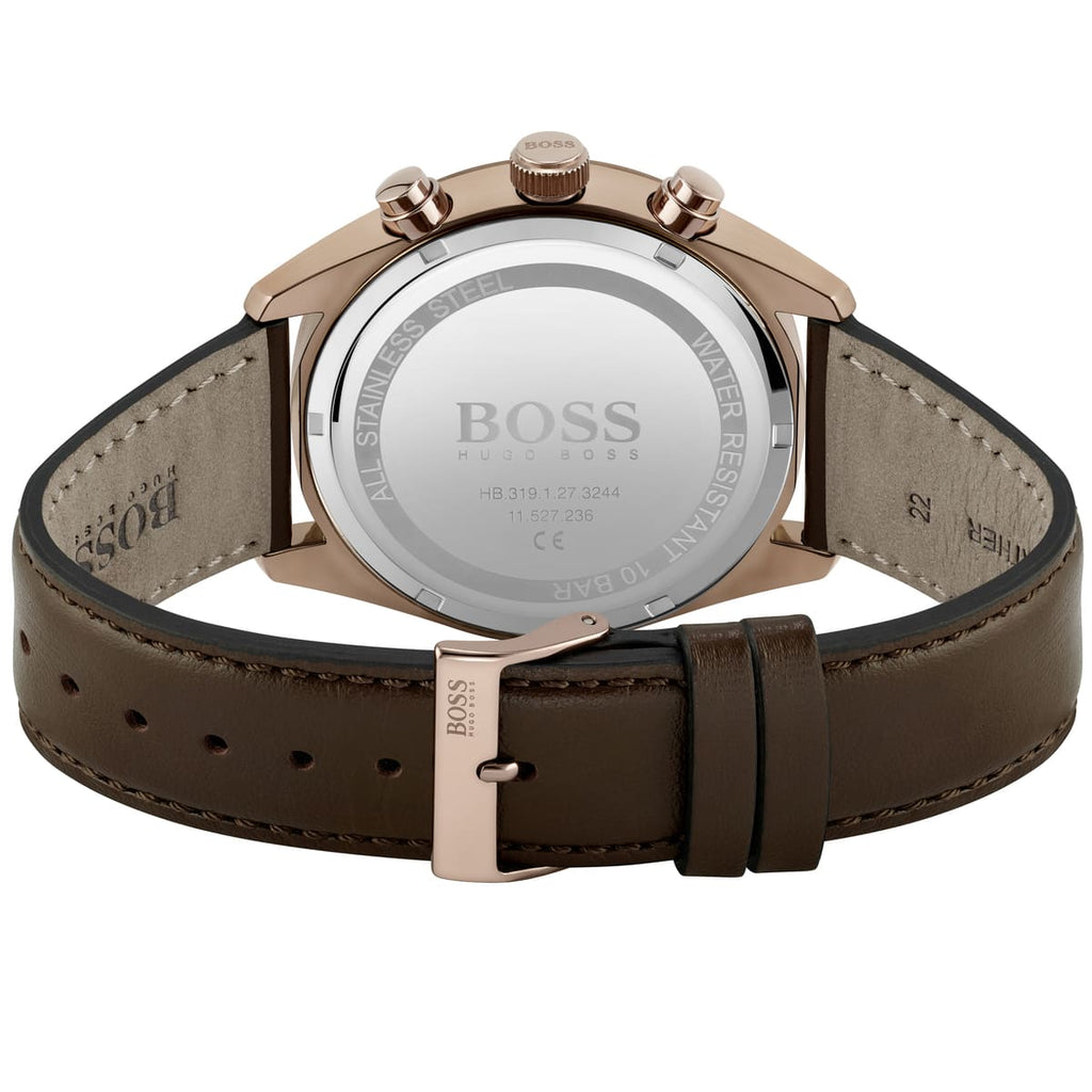 Hugo Boss Champion 1513817 Rose Gold Case Blue Dial Brown Leather Men's Watch