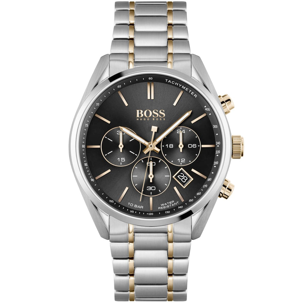 Hugo Boss Champion 1513819 Two-Tone Silver Rose Gold Case Black Dial Men's Watch