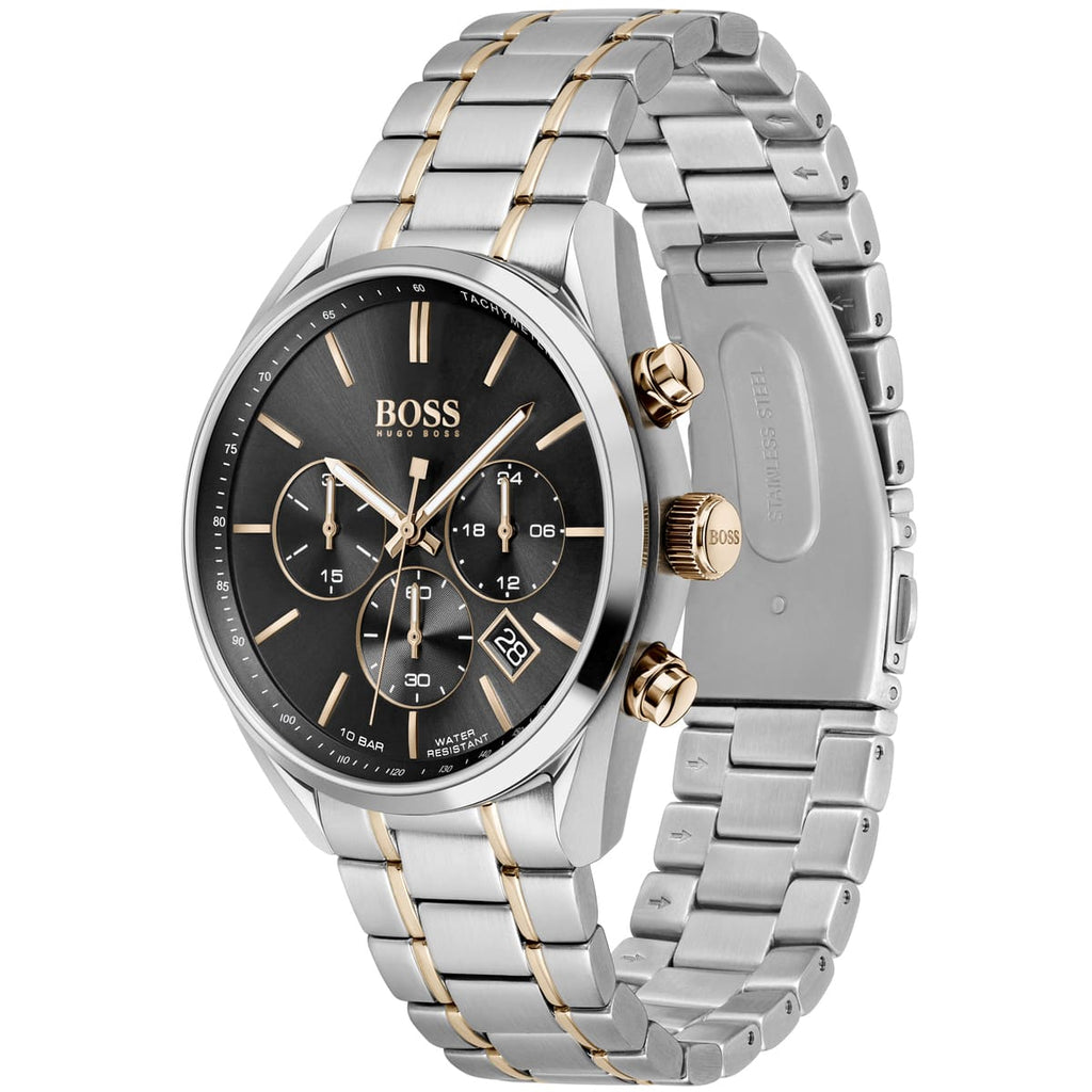 Hugo Boss Champion 1513819 Two-Tone Silver Rose Gold Case Black Dial Men's Watch