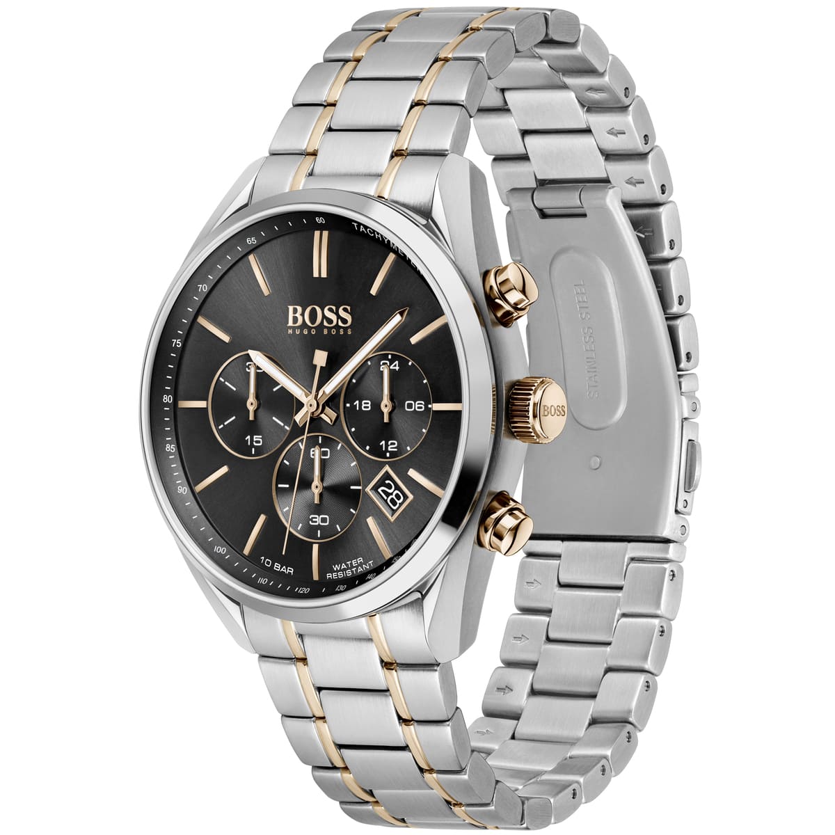 Hugo Boss Champion 1513819 Two-Tone Silver Rose Gold Case Black Dial Men's Watch