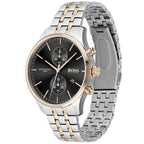 Hugo Boss Associate 1513840 Two-Tone Silver Rose Gold Case Black Dial Men's Watch