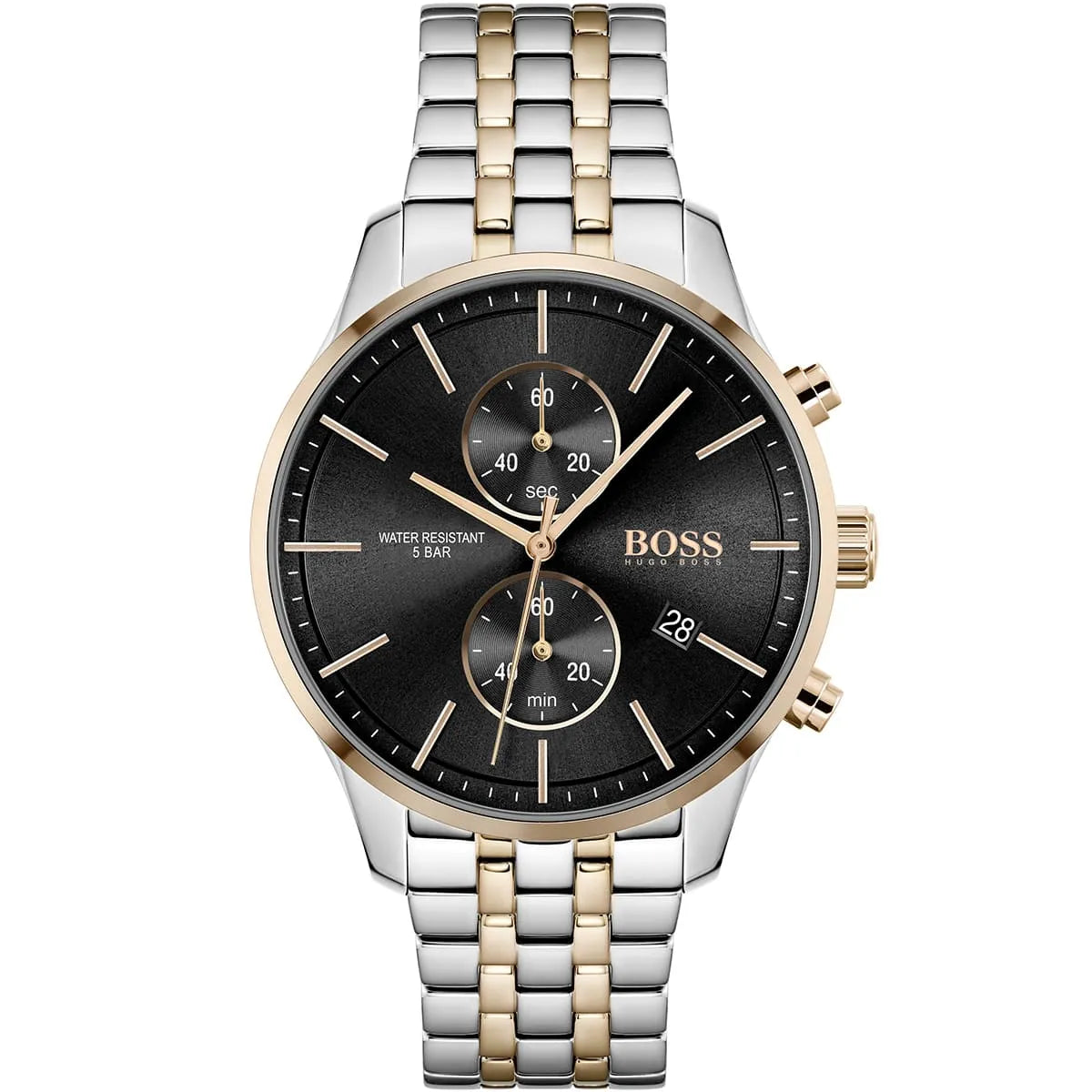 Hugo Boss Associate 1513840 Two-Tone Silver Rose Gold Case Black Dial Men's Watch