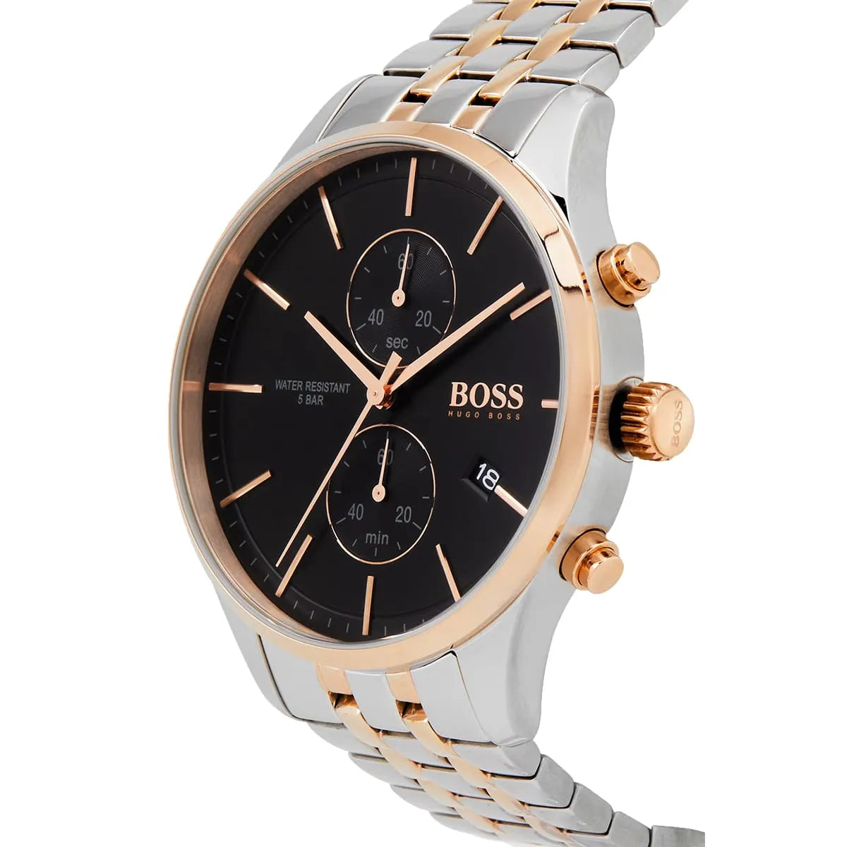 Hugo Boss Associate 1513840 Two-Tone Silver Rose Gold Case Black Dial Men's Watch