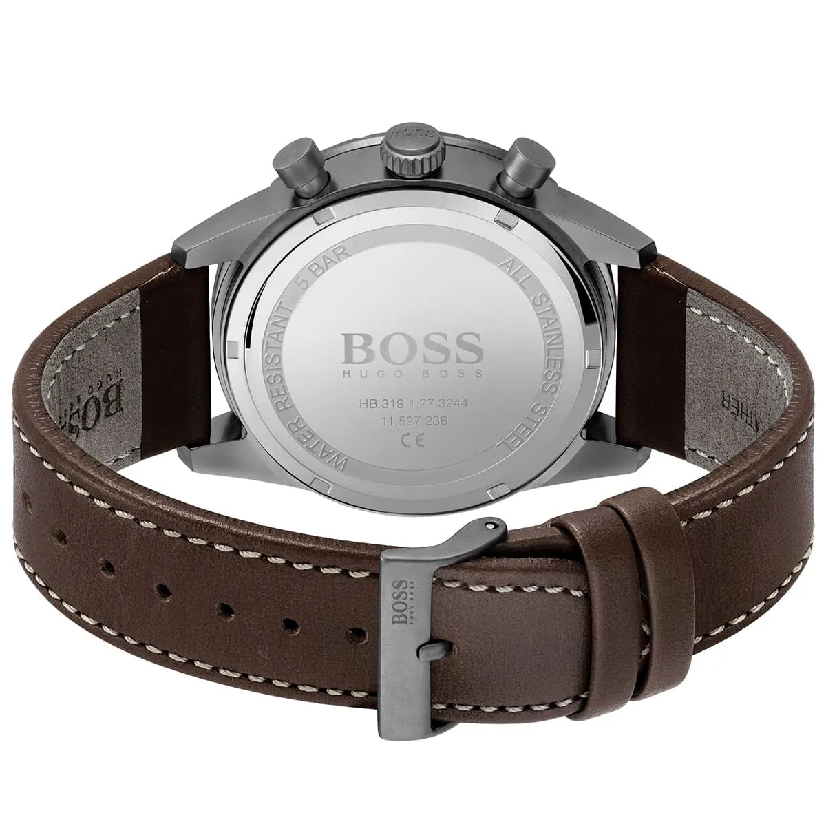 Hugo Boss Pilot Edition Chrono 1513852 Grey Case Blue Dial Brown Leather Men's Watch