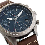 Hugo Boss Pilot Edition Chrono 1513852 Grey Case Blue Dial Brown Leather Men's Watch