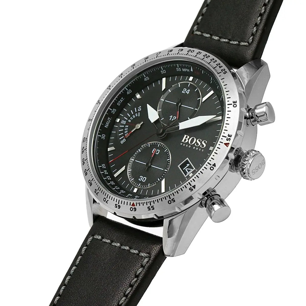 Hugo Boss Pilot Edition 1513853 Silver Case Black Dial Black Leather Men's Watch
