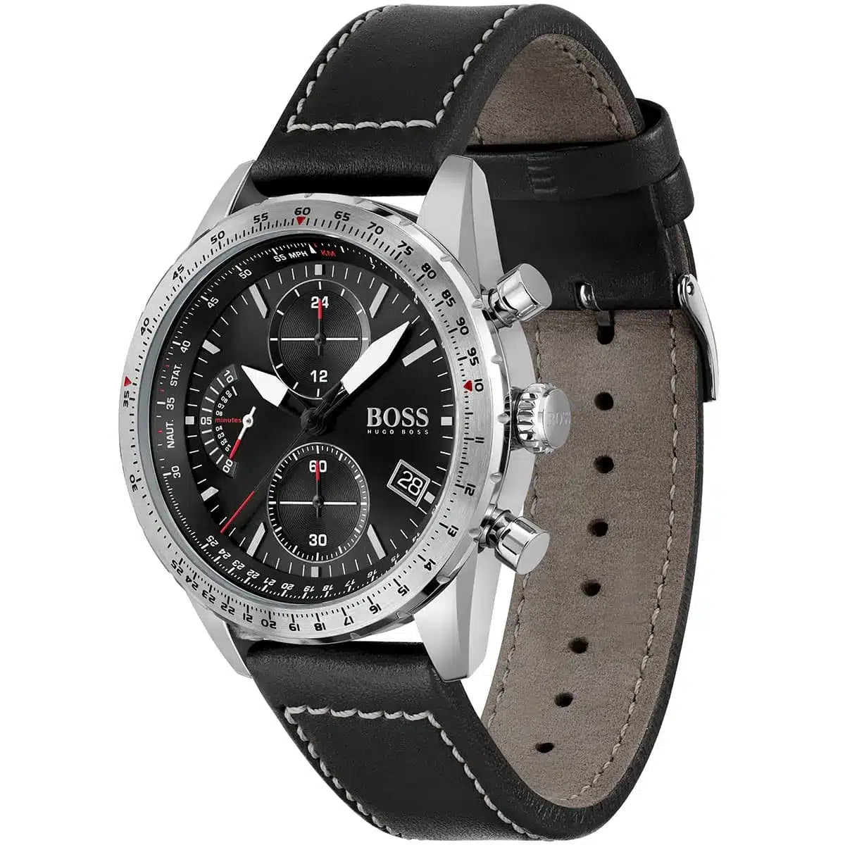 Hugo Boss Pilot Edition 1513853 Silver Case Black Dial Black Leather Men's Watch