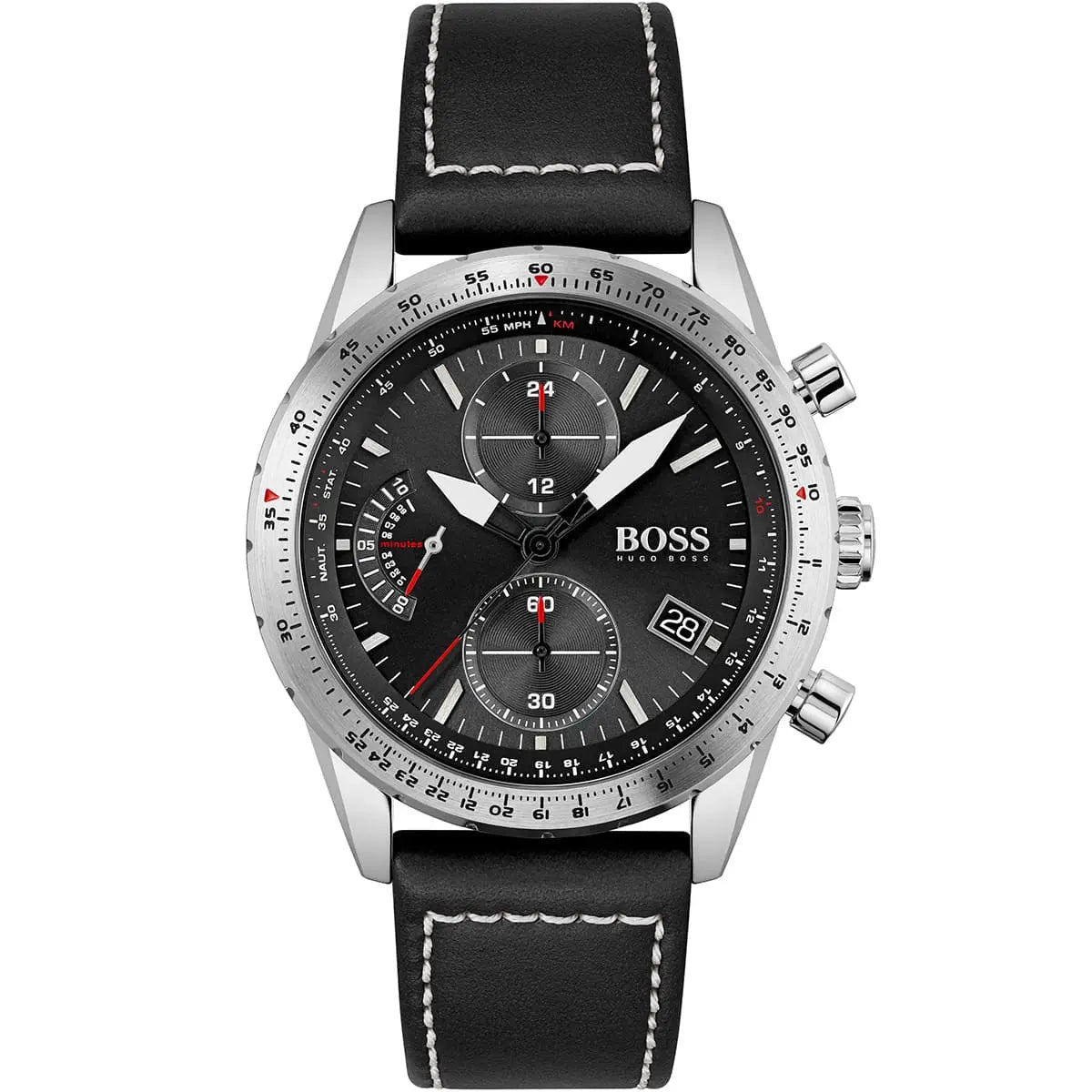 Hugo Boss Pilot Edition 1513853 Silver Case Black Dial Black Leather Men's Watch