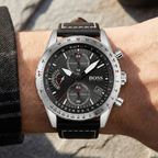 Hugo Boss Pilot Edition 1513853 Silver Case Black Dial Black Leather Men's Watch