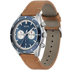 Hugo Boss Santiago 1513860 Silver Case Blue Dial Brown Leather Men's Watch
