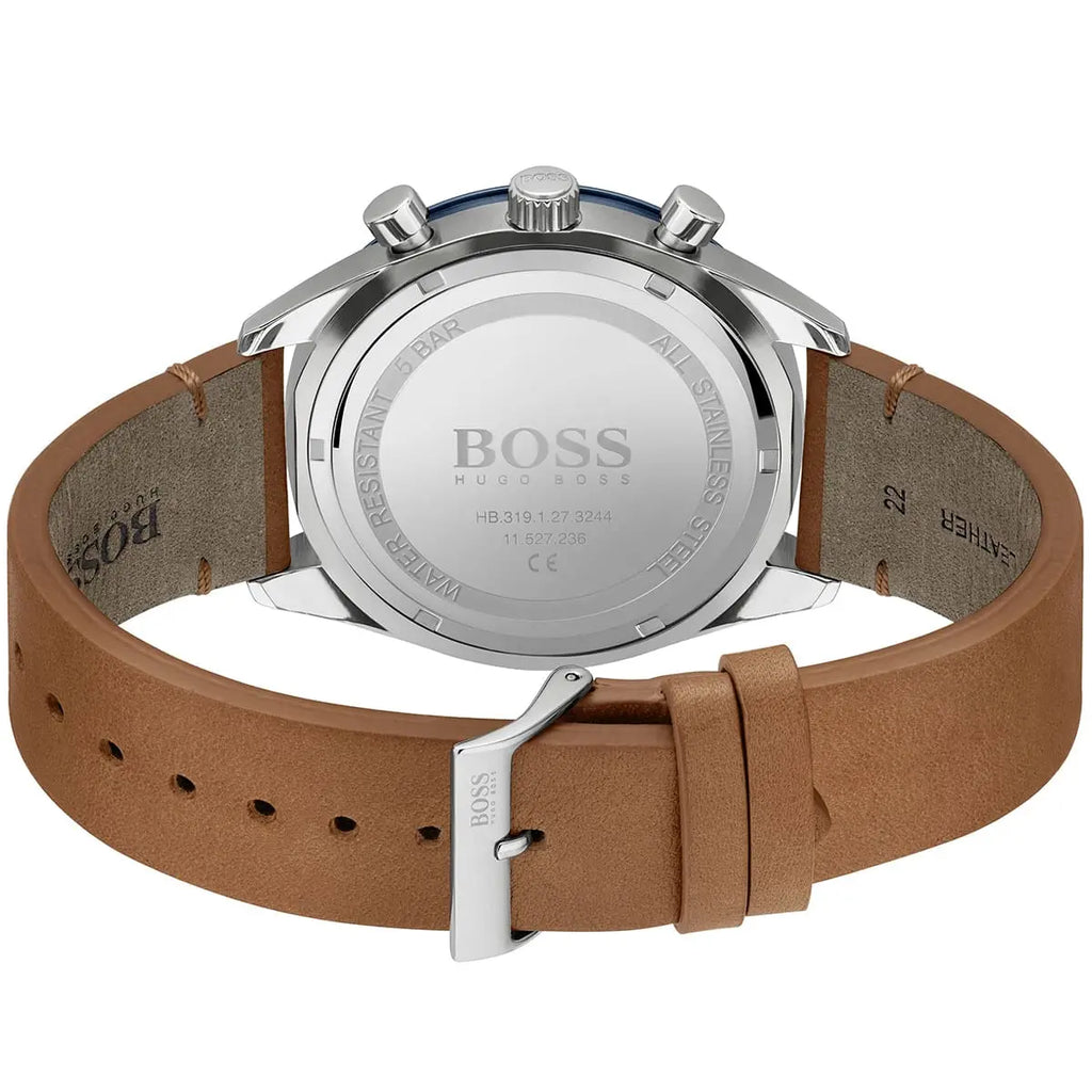 Hugo Boss Santiago 1513860 Silver Case Blue Dial Brown Leather Men's Watch