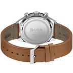 Hugo Boss Santiago 1513860 Silver Case Blue Dial Brown Leather Men's Watch