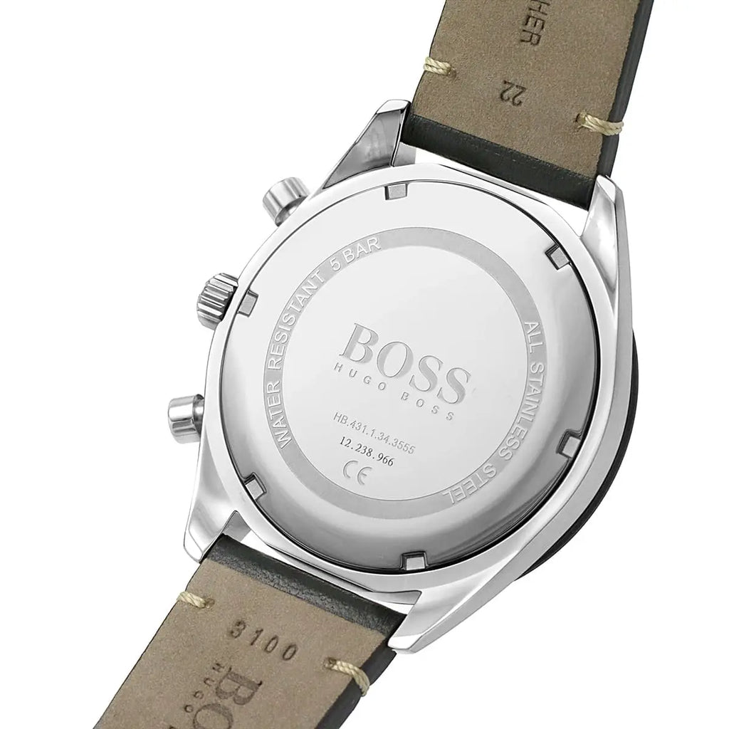 Hugo Boss Santiago 1513864 Silver Case Black Dial Black Leather Men's Watch
