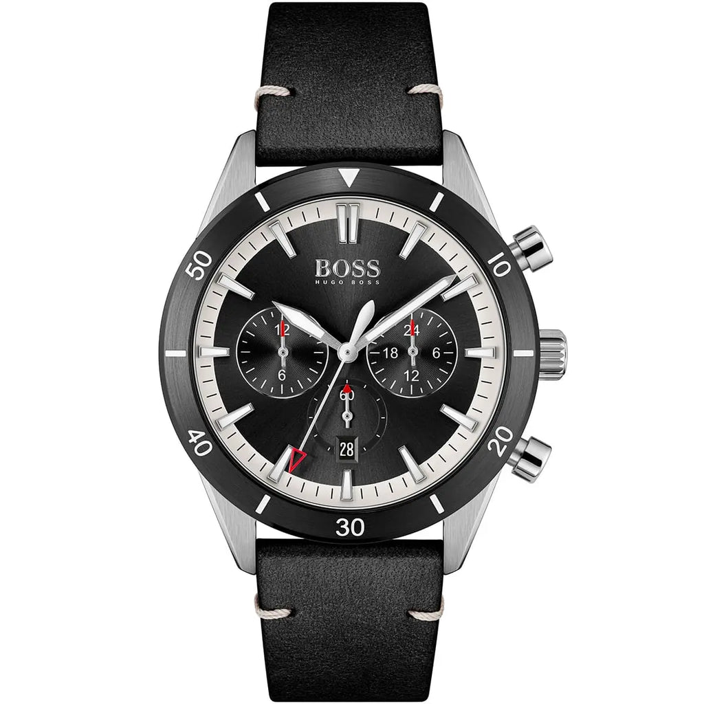 Hugo Boss Santiago 1513864 Silver Case Black Dial Black Leather Men's Watch
