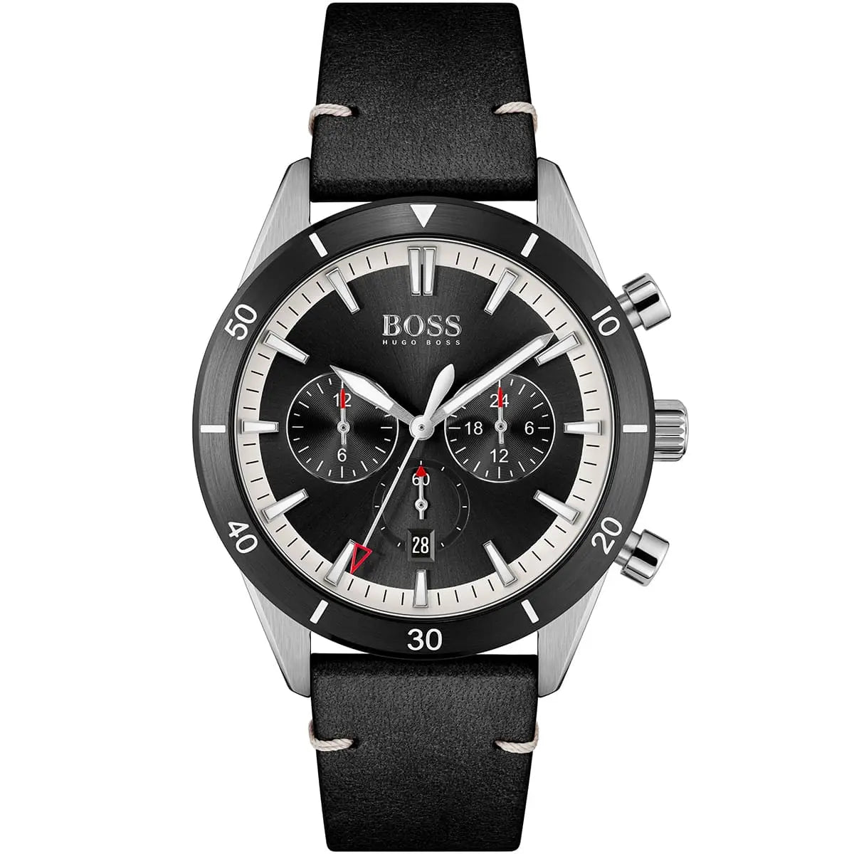 Hugo Boss Santiago 1513864 Silver Case Black Dial Black Leather Men's Watch