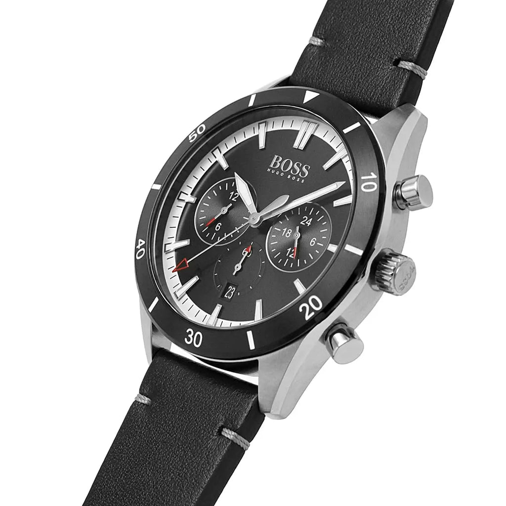 Hugo Boss Santiago 1513864 Silver Case Black Dial Black Leather Men's Watch