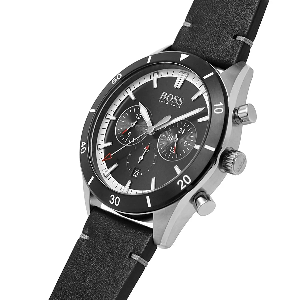 Hugo Boss Santiago 1513864 Silver Case Black Dial Black Leather Men's Watch