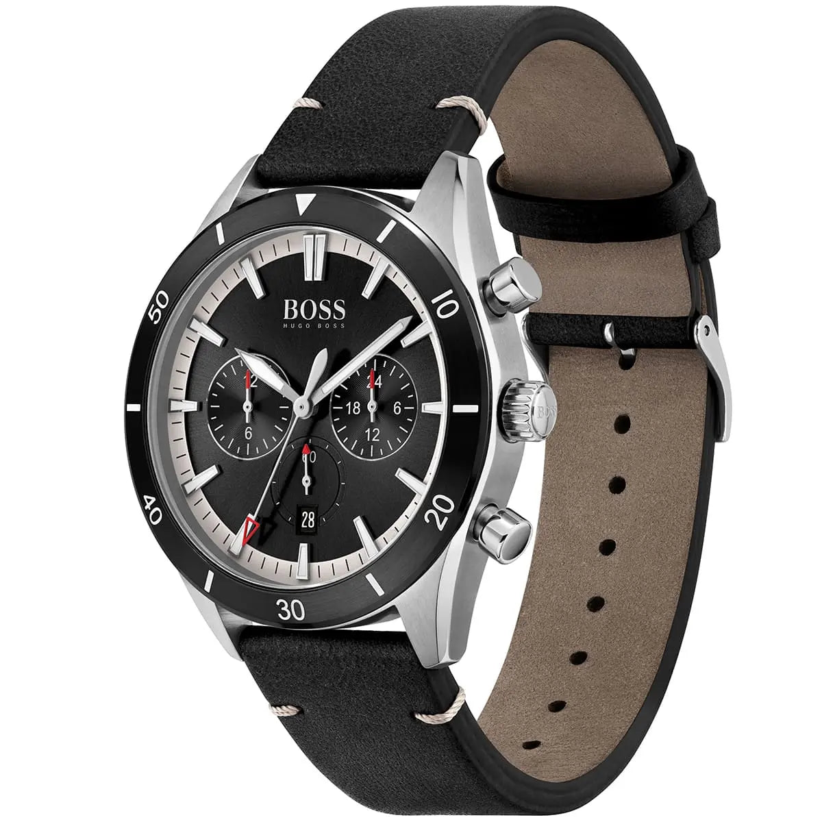 Hugo Boss Santiago 1513864 Silver Case Black Dial Black Leather Men's Watch