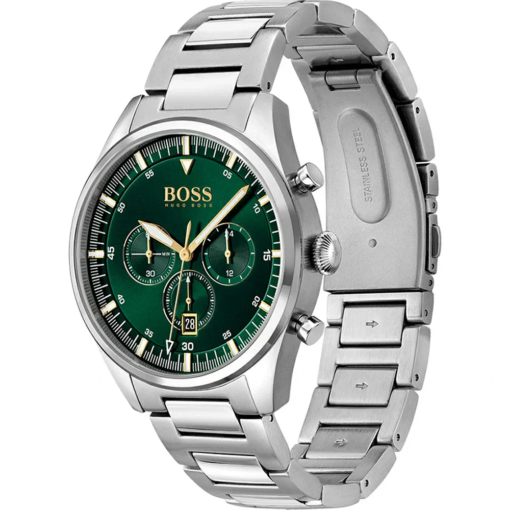 Hugo Boss Pioneer 1513868 Silver Case Green Dial Silver Metal Men's Watch
