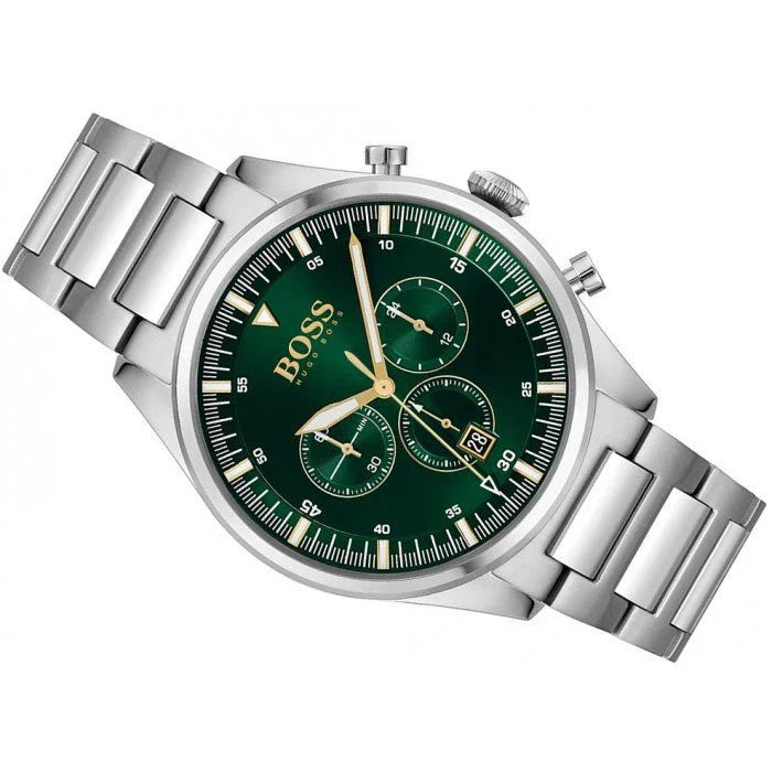 Hugo Boss Pioneer 1513868 Silver Case Green Dial Silver Metal Men's Watch